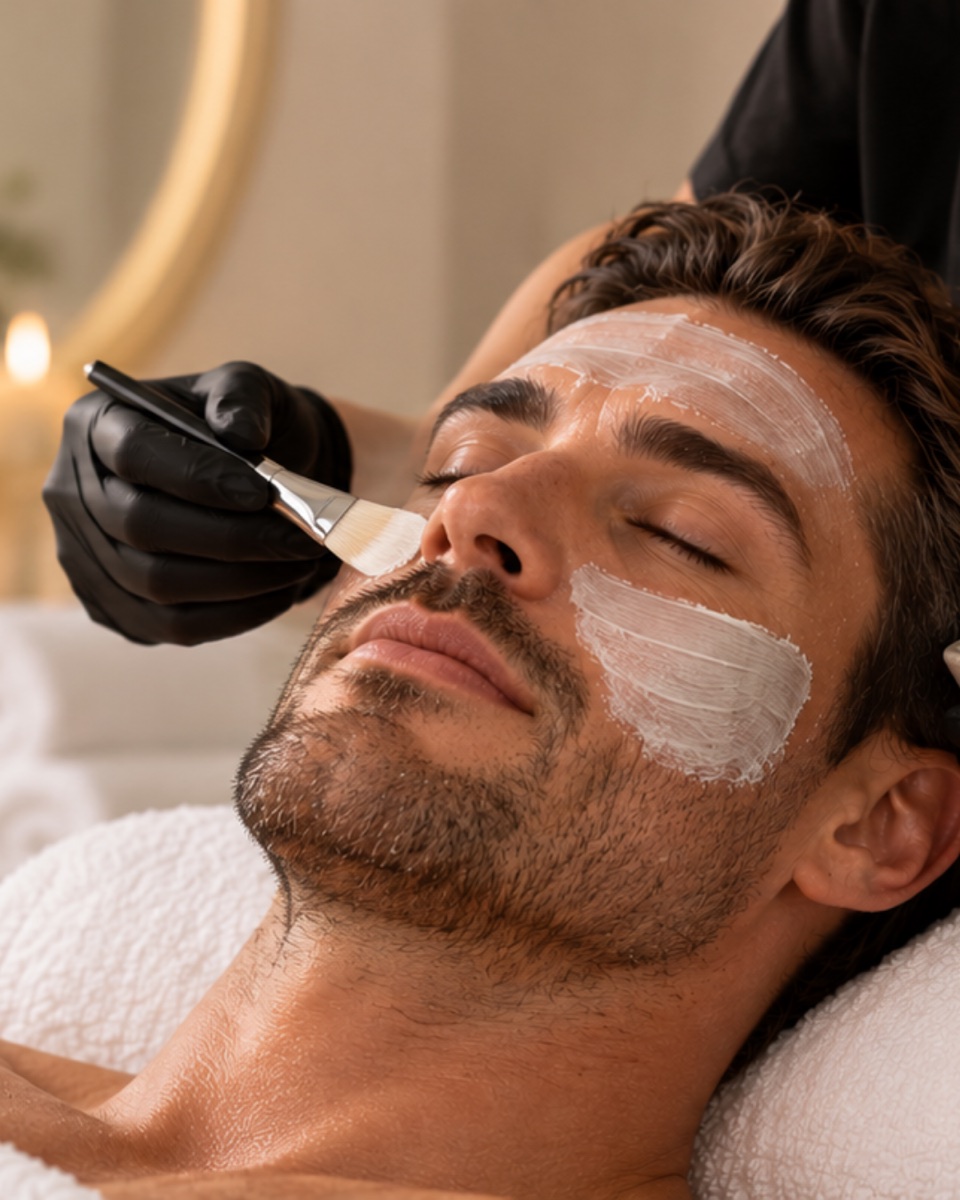 A man receiving a deep cleanse and skin reset facial at Cedar Beauty
